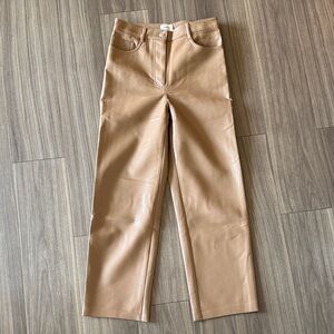 Aritzia Wilfred Melina Faux Leather Pants Tan High Rise Straight Leg Size 25
